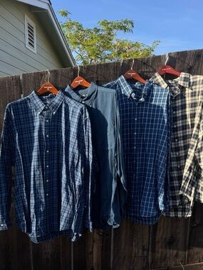 x4 100% Cotton Flannel Blue Plaid Button-Up Shirt Ralph Lauren